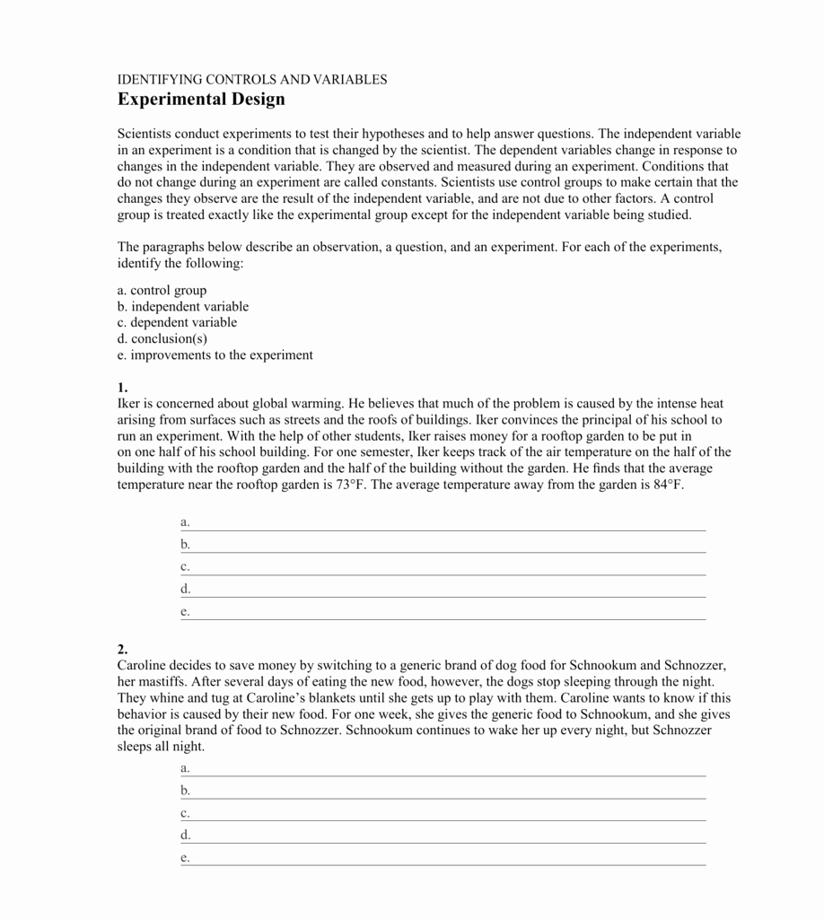 Designing An Experiment Worksheet New Experimental Design Worksheet