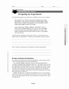 Designing An Experiment Worksheet Unique Designing An Experiment 6th 8th Grade Worksheet