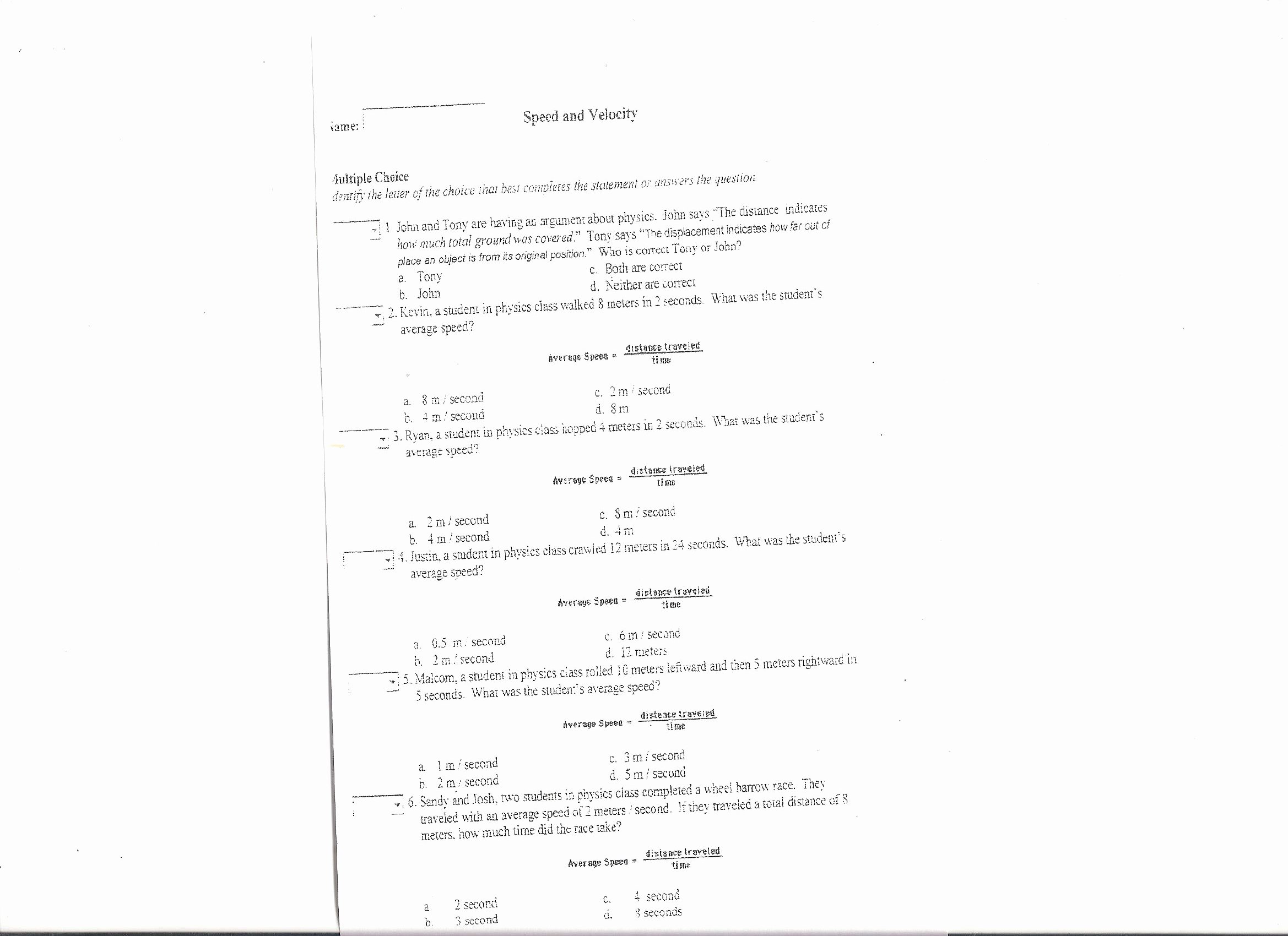 Determining Speed Velocity Worksheet Answers Fresh Homework Physics