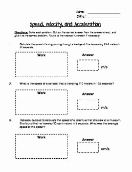 Determining Speed Velocity Worksheet Elegant Speed Velocity and Acceleration Engaging Cut and Glue