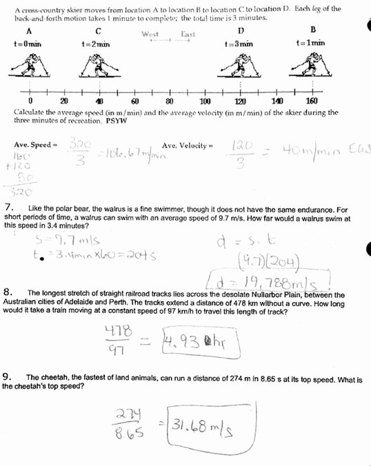 Determining Speed Velocity Worksheet Lovely Velocity and Acceleration Calculation Worksheet Answer Key
