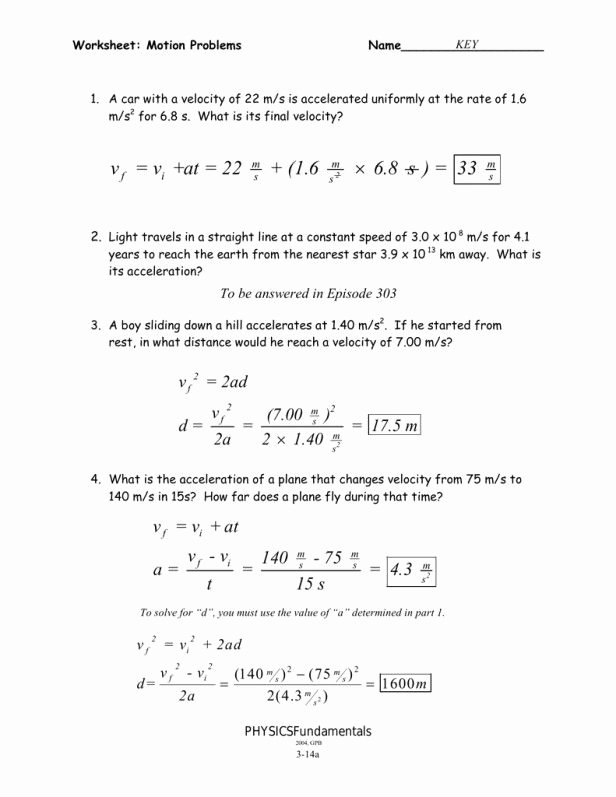 Determining Speed Velocity Worksheet New Velocity and Acceleration Calculation Worksheet Answer Key