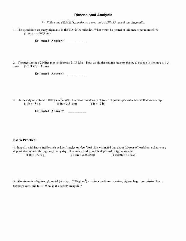 Dimensional Analysis Practice Worksheet Fresh Dimensional Analysis Worksheet Answers