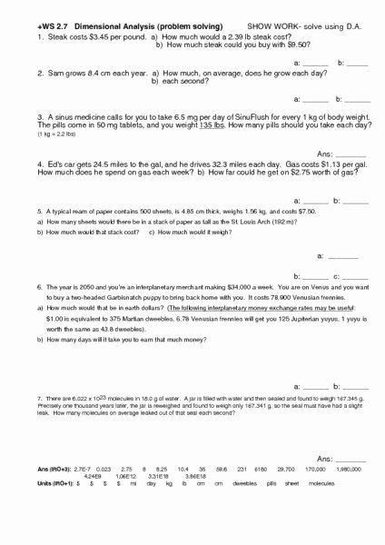 Dimensional Analysis Worksheet 2