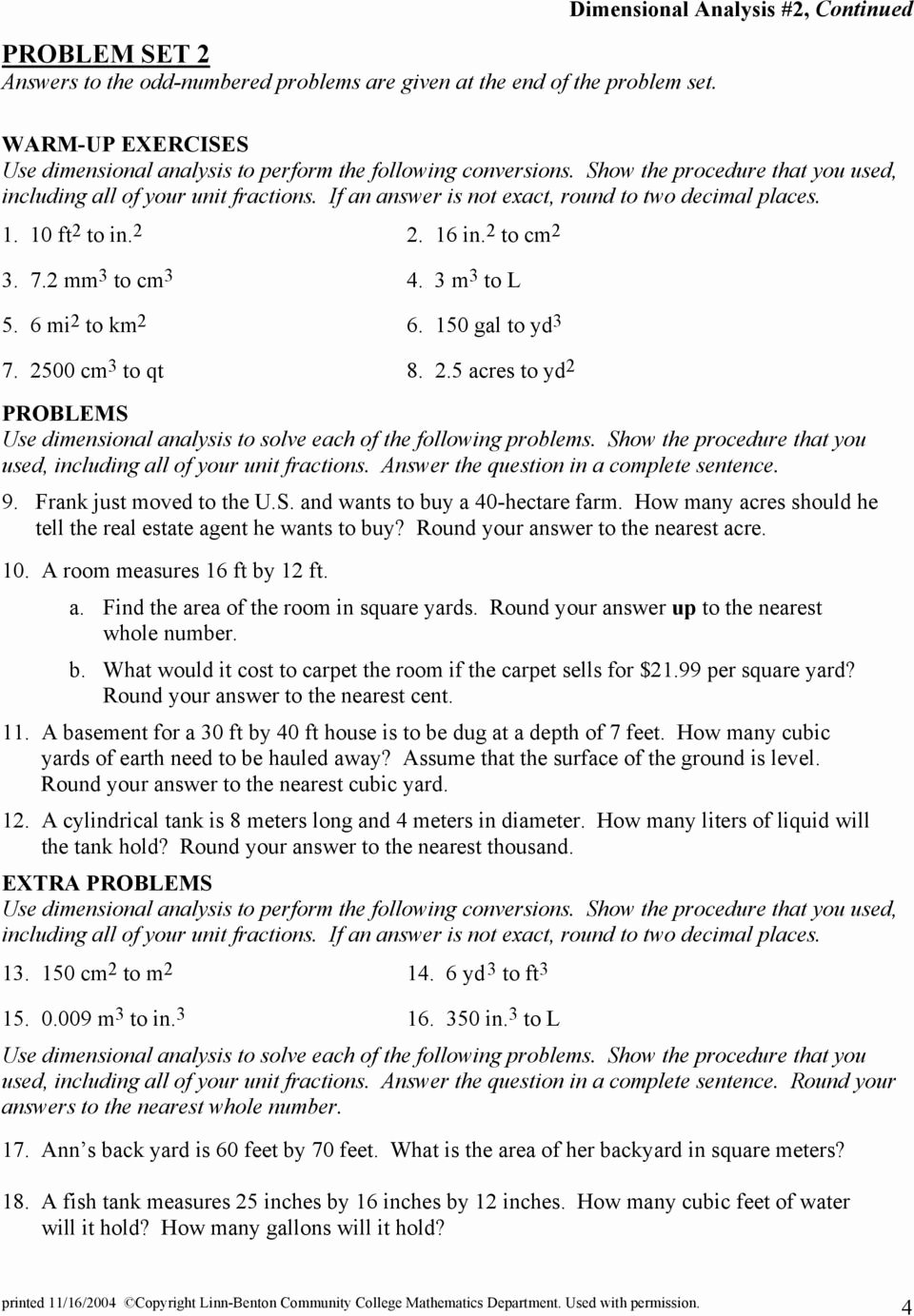 Dimensional Analysis Worksheet 2 Fresh Algebra 1 Unit Conversion Worksheet Answers