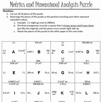 Dimensional Analysis Worksheet 2 Fresh Metrics and Dimensional Analysis Puzzle by Ricke S Rocket