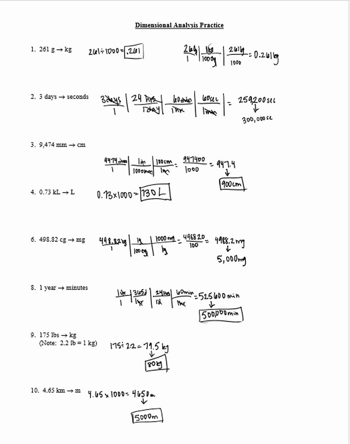 One Step Dimensional Analysis Worksheet