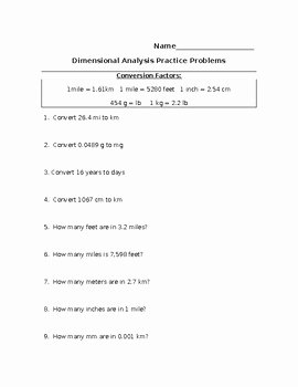 Dimensional Analysis Worksheet and Answers Best Of Dimensional Analysis Worksheet by John Cody