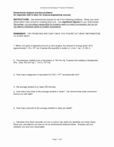 Dimensional Analysis Worksheet and Answers Lovely Dimensional Analysis Practice Problems 12th Higher Ed