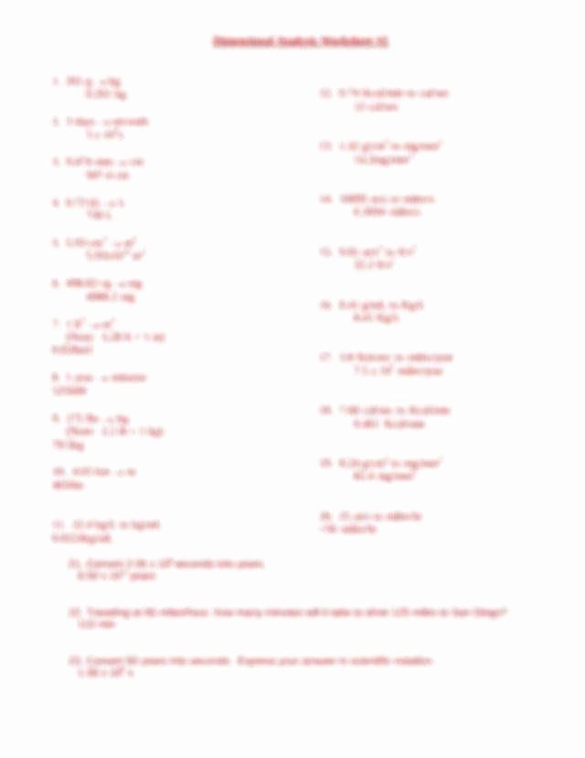 Dimensional Analysis Worksheet and Answers Luxury Dimensional Analysis Worksheet Answers