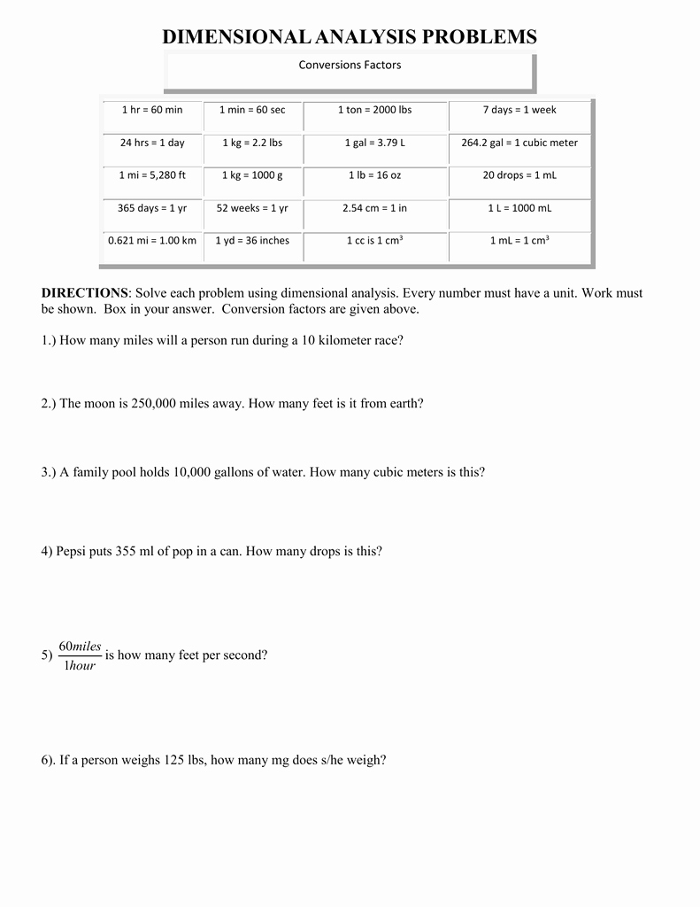 50 Dimensional Analysis Worksheet And Answers