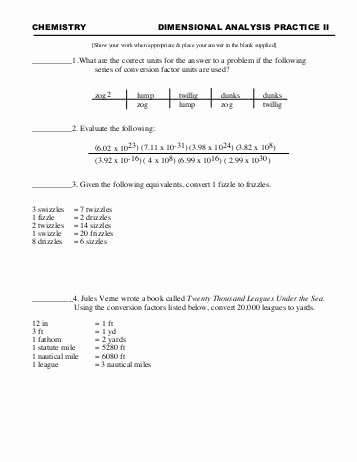 Dimensional Analysis Worksheet Answers Chemistry Awesome Chemistry Dimensional Analysis Worksheet the Best