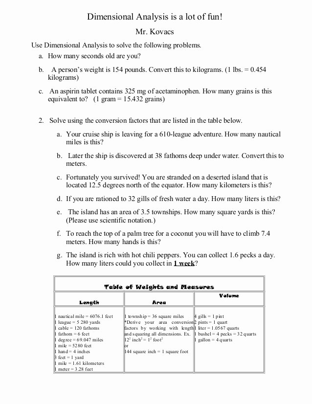 Dimensional Analysis Worksheet Answers New Extra Dimensional Analysis Work Sheet