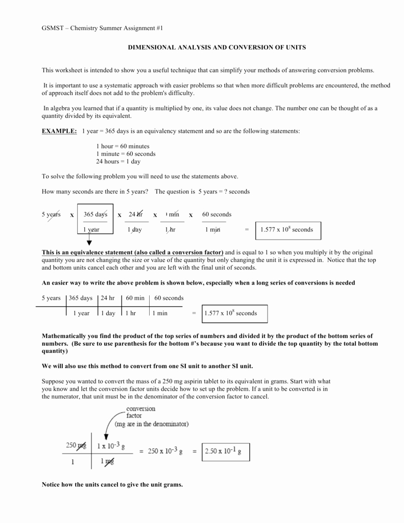 Dimensional Analysis Worksheet Chemistry New Dimensional Analysis and Conversion Of Units