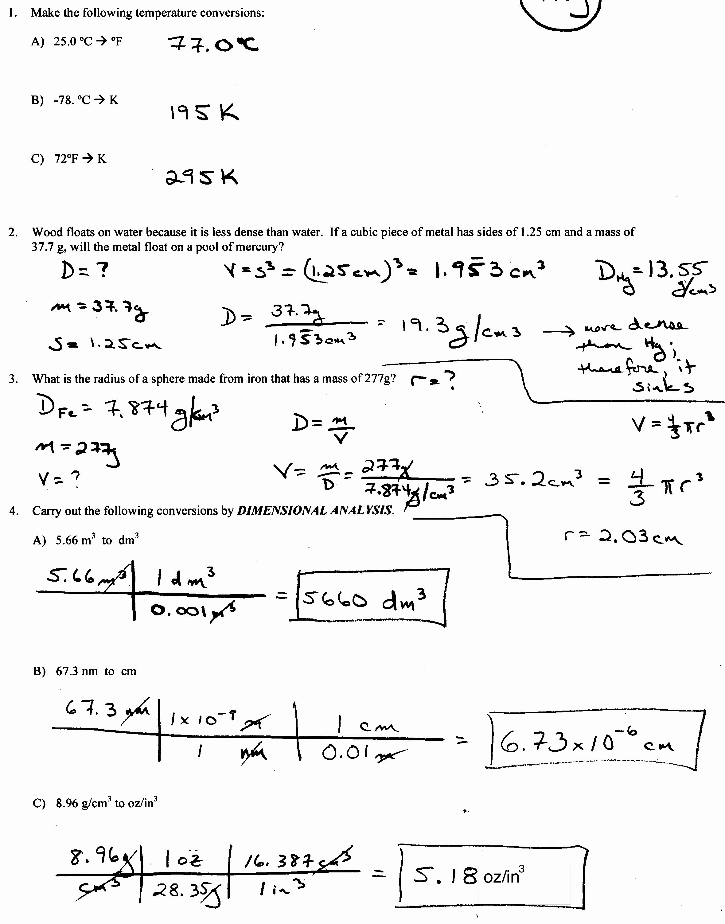 Dimensional Analysis Worksheet Key Beautiful Chemistry Measurements and Calculations Chapter 2