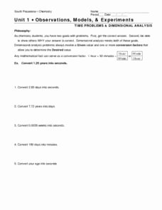 Dimensional Analysis Worksheet Key Elegant Time Problems and Dimensional Analysis Worksheet for 9th