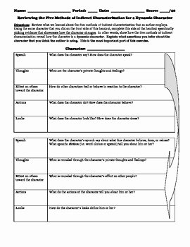 Direct and Indirect Characterization Worksheet Awesome the Five Methods Of Indirect Characterization Worksheet by