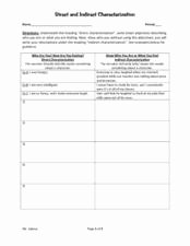 Direct and Indirect Characterization Worksheet Elegant Direct and Indirect Characterization 9th 10th Grade
