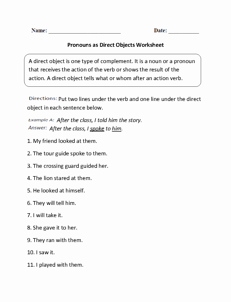 Direct and Indirect Characterization Worksheet Fresh Direct and Indirect Object Worksheets