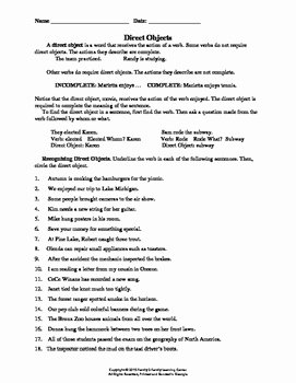 Direct and Indirect Characterization Worksheet Lovely Direct and Indirect Object Worksheet by Family 2 Family