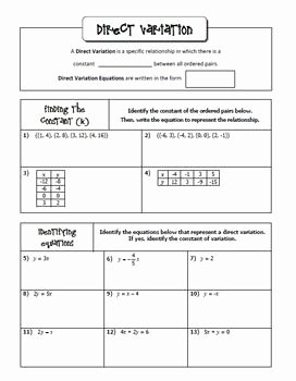 Direct and Inverse Variation Worksheet Inspirational Direct and Inverse Variation Algebra 1 Curriculum Mini