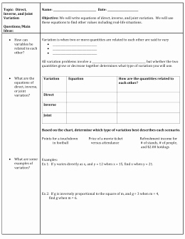 Direct and Inverse Variation Worksheet New Direct and Inverse Variation Worksheet
