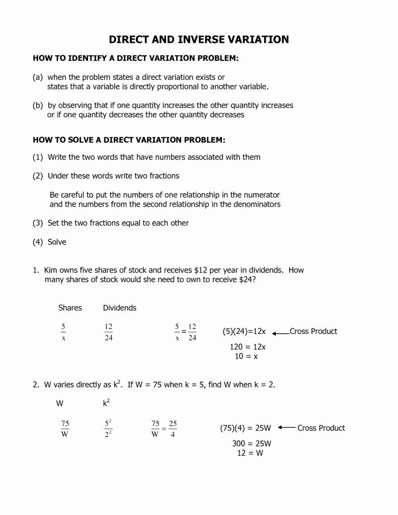 Direct Variation Word Problems Worksheet Inspirational Direct Variation Worksheet with Answers Math Worksheets 3