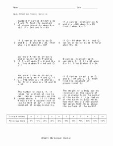 Direct Variation Word Problems Worksheet Unique Direct and Inverse Variation Worksheet for 9th Grade