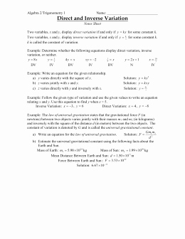 Direct Variation Worksheet Answers Elegant Direct and Inverse Variation Worksheet