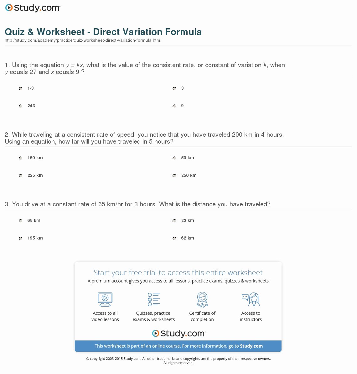 Direct Variation Worksheet Answers Elegant Quiz &amp; Worksheet Direct Variation formula