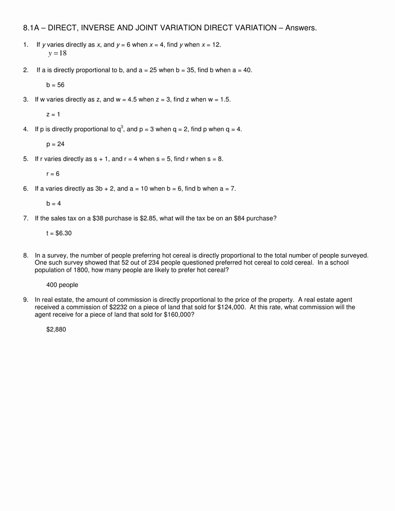 Direct Variation Worksheet with Answers Beautiful Direct and Inverse Variation Worksheet Answers