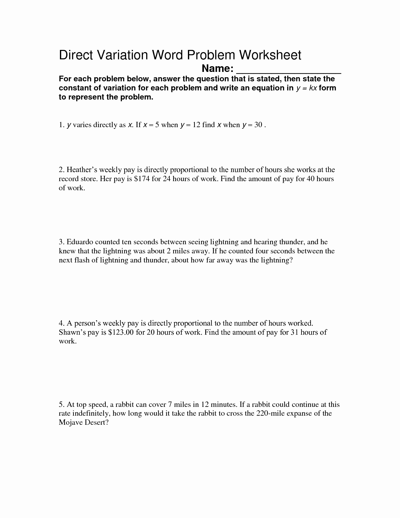 Direct Variation Worksheet with Answers Fresh 14 Best Of Direct Variation Worksheets Printable