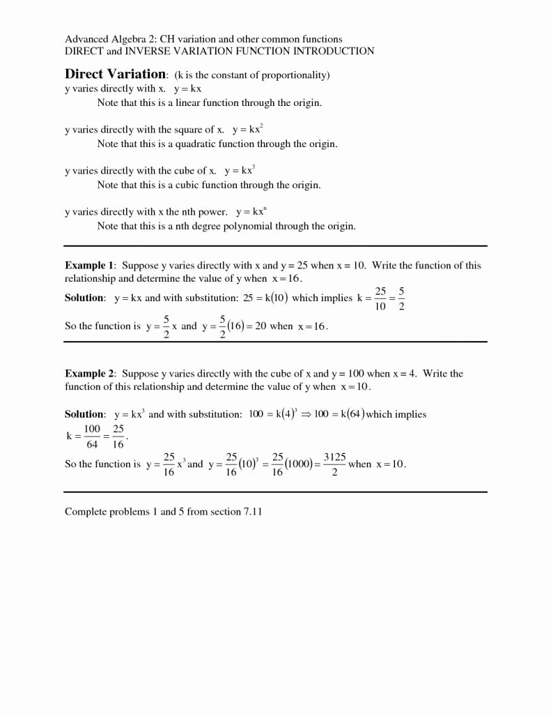 Direct Variation Worksheet with Answers Lovely Direct and Inverse Variation Worksheet Funresearcher