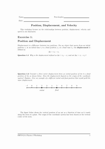 Displacement and Velocity Worksheet Best Of In Class Worksheet On Displacement and Velocity