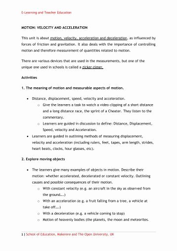 Displacement and Velocity Worksheet Inspirational Displacement Velocity and Acceleration Worksheet