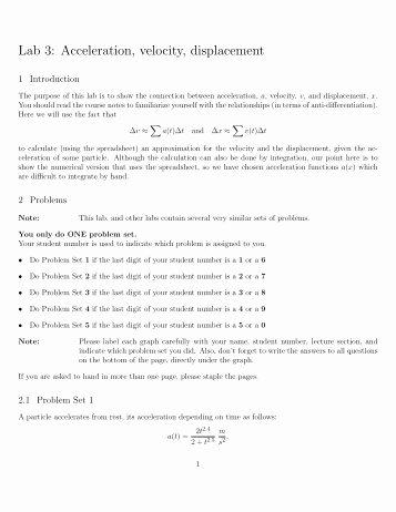 Displacement Velocity and Acceleration Worksheet New In Class Worksheet On Displacement and Velocity