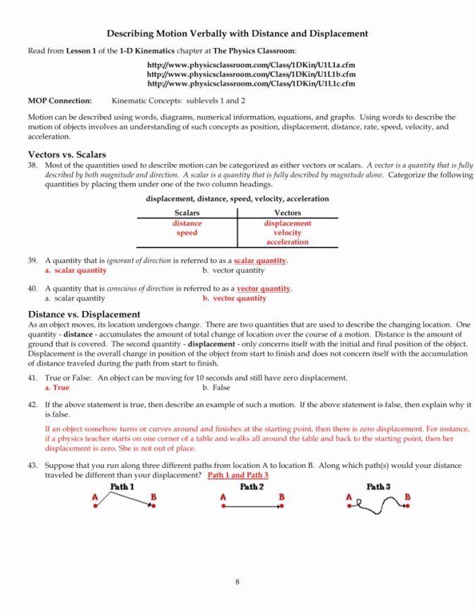 Distance and Displacement Worksheet Answers Fresh Distance and Displacement Worksheet Answer Key