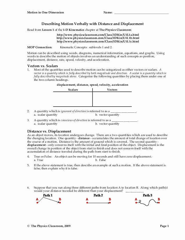 Distance and Displacement Worksheet Answers Luxury Distance and Displacement Worksheet