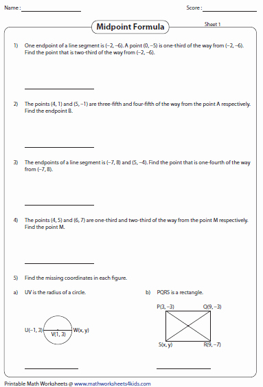 Distance and Midpoint formula Worksheet Elegant Midpoint formula Worksheets