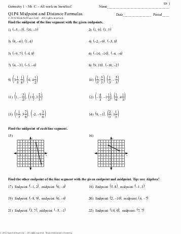 Distance and Midpoint formula Worksheet Elegant the Distance formula Worksheet