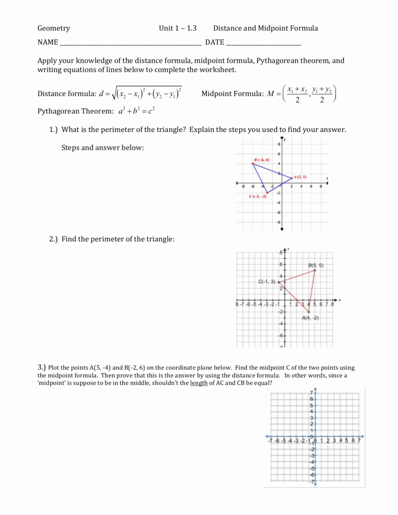 Distance and Midpoint formula Worksheet Fresh Geometry Unit 1 – 1 3 Distance and Midpoint formula Name Date