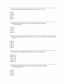 Distance and Midpoint Worksheet Answers Unique Slope Midpoint and Distance Worksheet for 8th 9th Grade