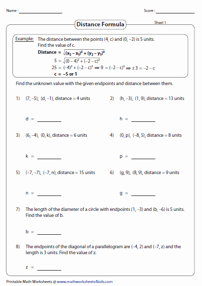 Distance formula Worksheet Geometry Fresh Distance formula Worksheets