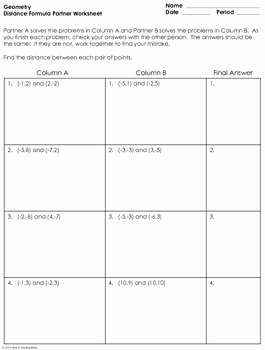 Distance formula Worksheet with Answers Elegant Distance formula Partner Worksheet by Mrs E Teaches Math