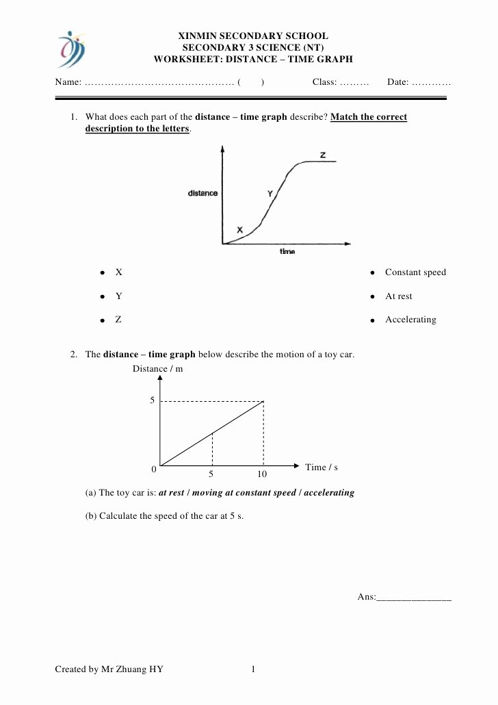 Distance Time Graph Worksheet Beautiful Distance Time Graphs