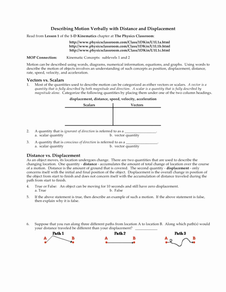 Distance Vs Displacement Worksheet Beautiful Download This Describing Motion Verbally with Distance and