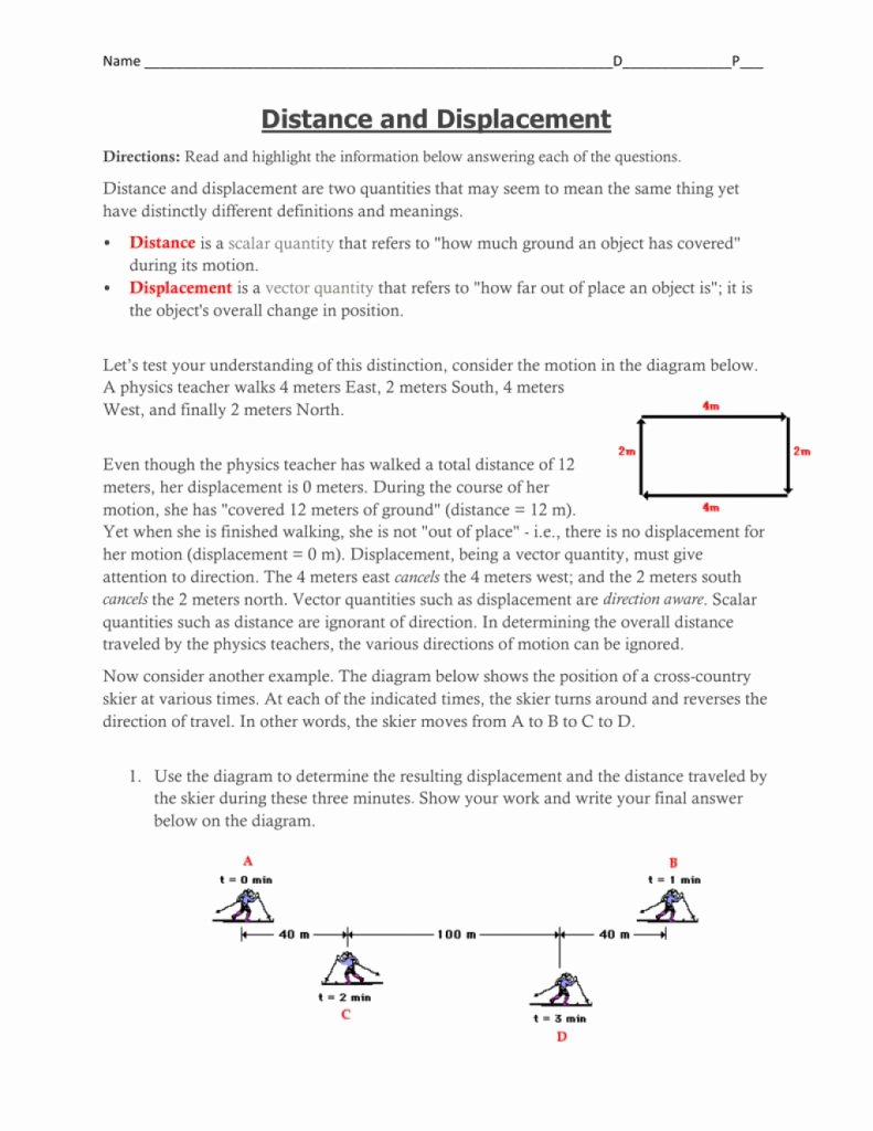 50 Distance Vs Displacement Worksheet