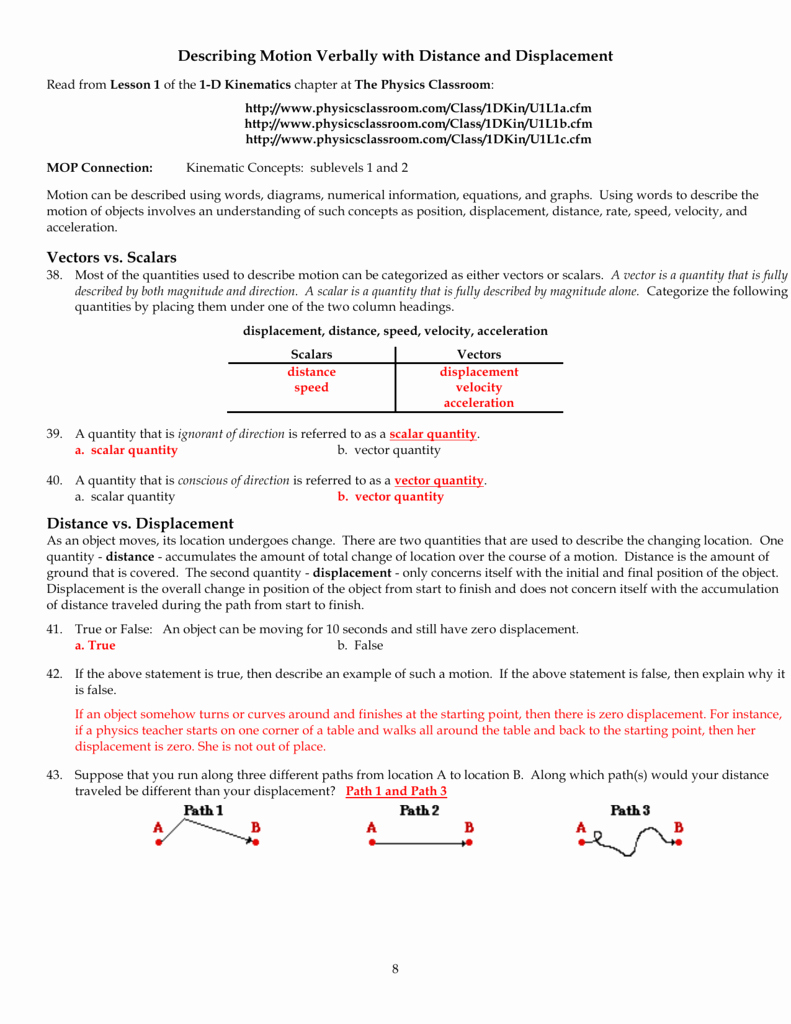 Distance Vs Displacement Worksheet