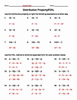 Distributive Property Equations Worksheet Awesome Distributive Property Foil Worksheet 1 by Midwest Math