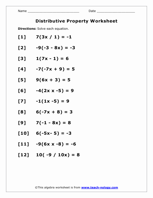 50 Distributive Property Equations Worksheet